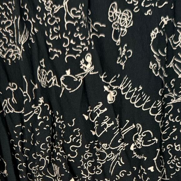 Vintage Black White Line Drawing Pink Tassel Capri Pants Size L Drawstring Waist - Picture 10 of 11